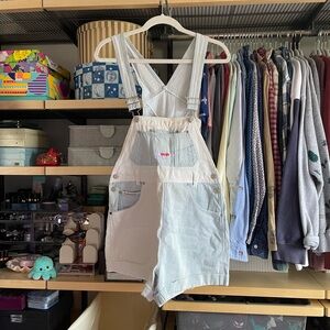 Vintage color block pinstripe checkered overall shorts/ shortalls, small